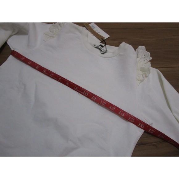THE NEW SOCIETY IVORY YOLY SWEATER SWEATSHIRT PULLOVER NWT Ruffle Shoulder - Picture 9 of 11